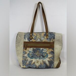 Beautiful Myra canvas hair on shoulder tote bag 15x15x4.5